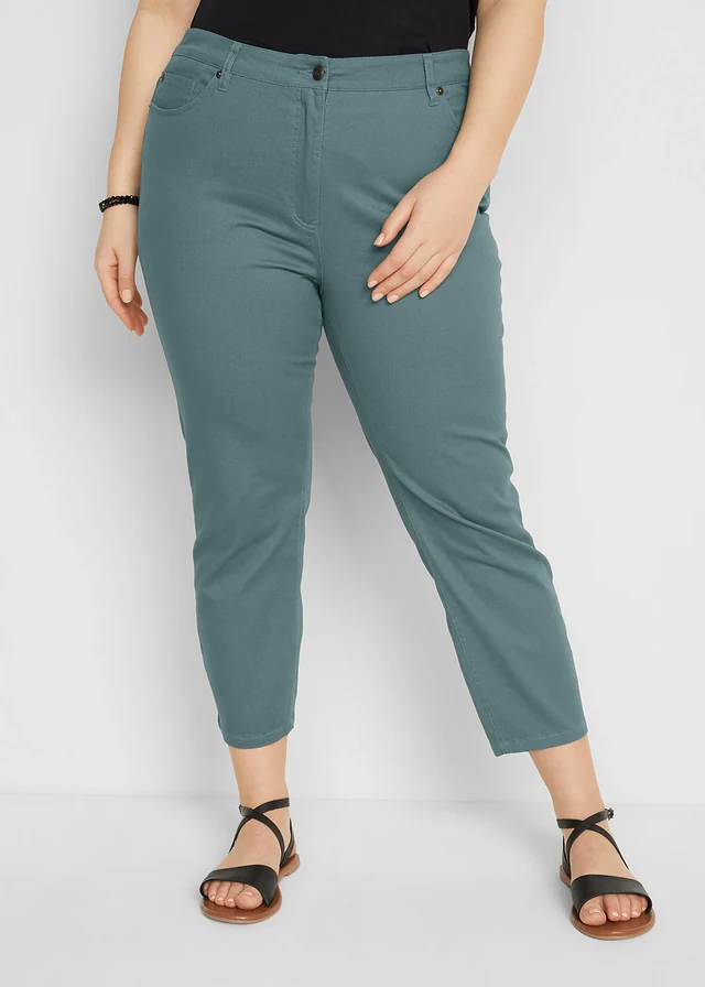 7/8 slim fit stretch broek, high waist, Kleur: eucalyptusgroen