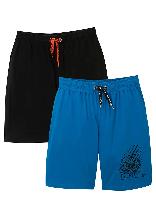 Jersey bermuda van biologisch katoen (set van 2), Kleur: zwart+azuurblauw