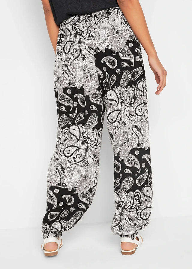 Gedessineerde jersey harembroek van soepele viscose, Kleur: zwart paisley