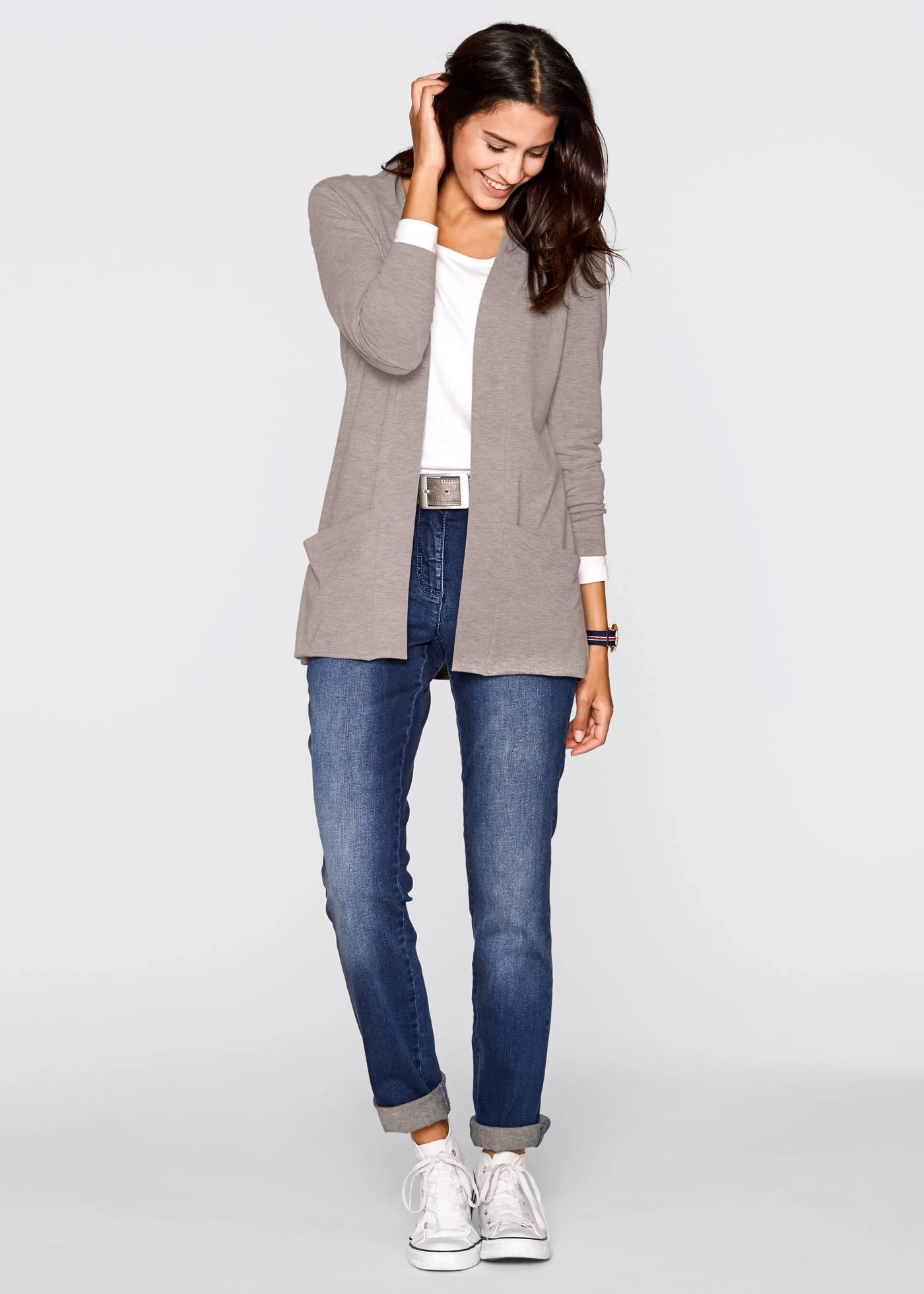 Gilet matière T-shirt extensible • marron clair • Boutique bonprix