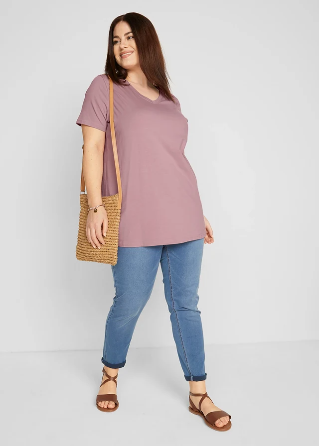 Longshirt met V-hals (set van 2), Kleur: zwart+rozenhout