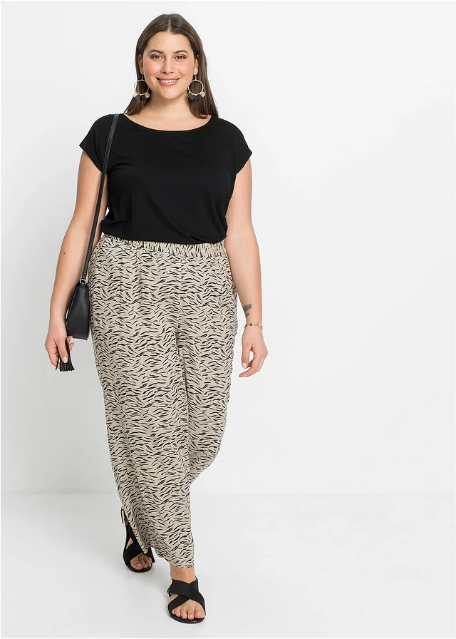 Pantalon palazzo imprimé, Couleur: sable/noir imprimé zèbre