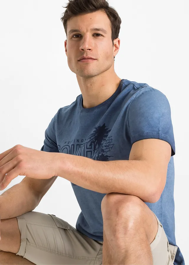T-shirt in washed out look van biologisch katoen • indigo met print • product-page.page-title-suffix