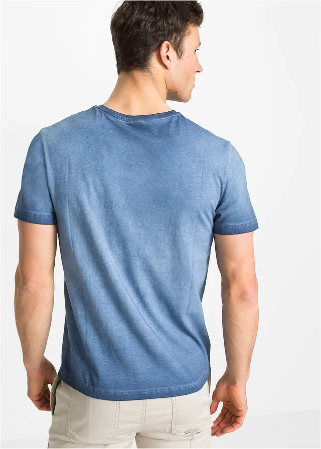 T-shirt in washed out look van biologisch katoen • indigo met print • product-page.page-title-suffix