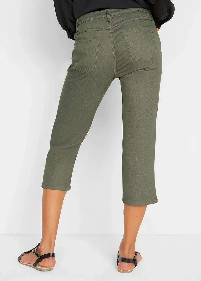Jean droit, taille mi-haute et confortable, Couleur: olive