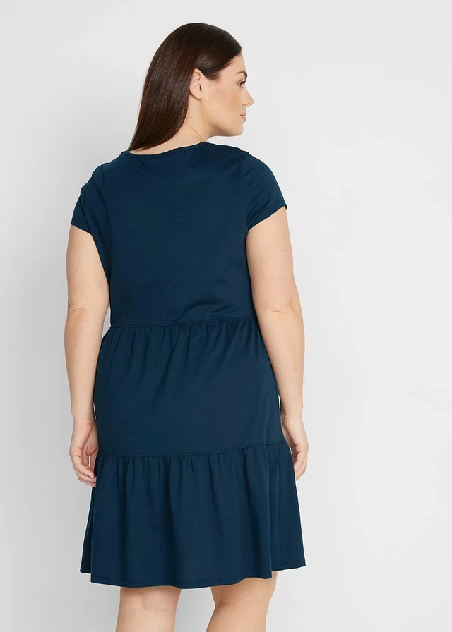 Robe-tunique en coton, manches courtes, Couleur: bleu foncé floral