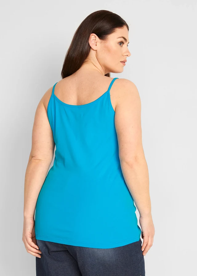 Lot de 3 tops à bretelles spaghetti 100% coton, Couleur: bordeaux foncé/turquoise/bleu foncé