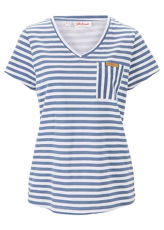 T-shirt w paski, kolor: niebieski jeans-biały w paski