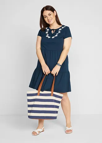 Katoenen tuniekjurk, korte mouw, Kleur: donkerblauw gebloemd