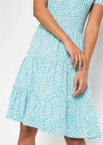 Žerzejové šaty z viskózové směsi • tyrkysovomodrá s květy • bonprix obchod