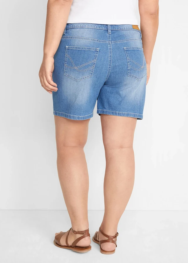 Lot de 2 shorts en jean slim, taille mi-haute, Couleur: bleu clair + bleu used