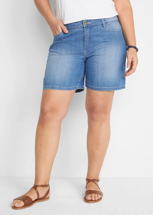 Stretch jeans short slim fit mid waist (set van 2), Kleur: lichtblauw+blauw used