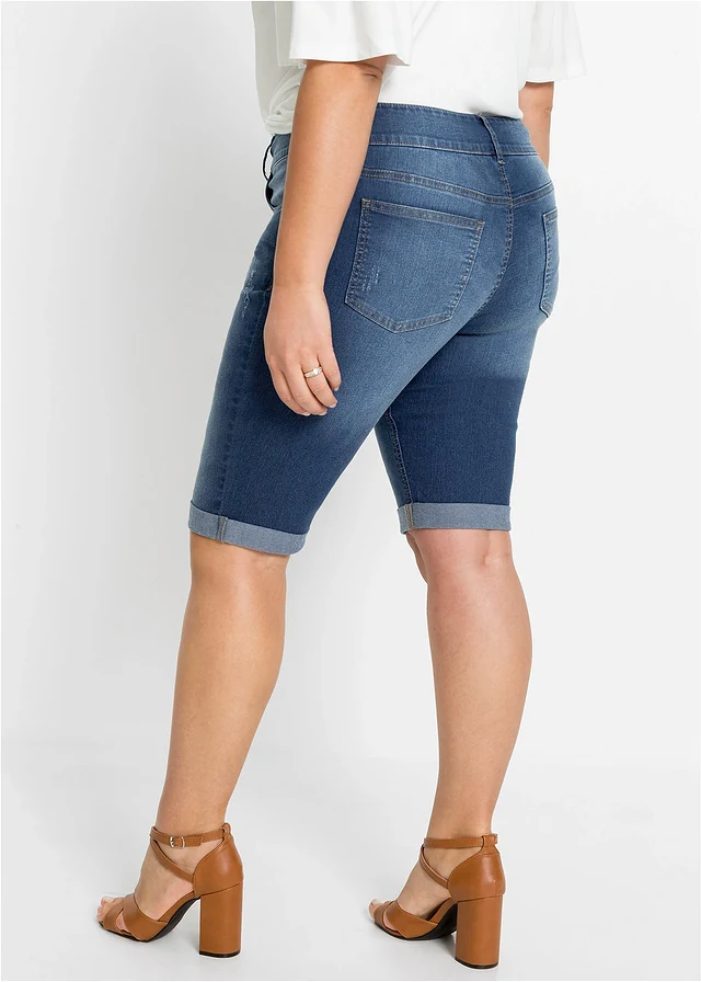 Jeans bermuda, mid waist, Kleur: blue stone