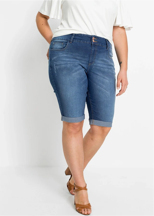 Bermuda en jean, taille mi-haute, Couleur: bleu denim