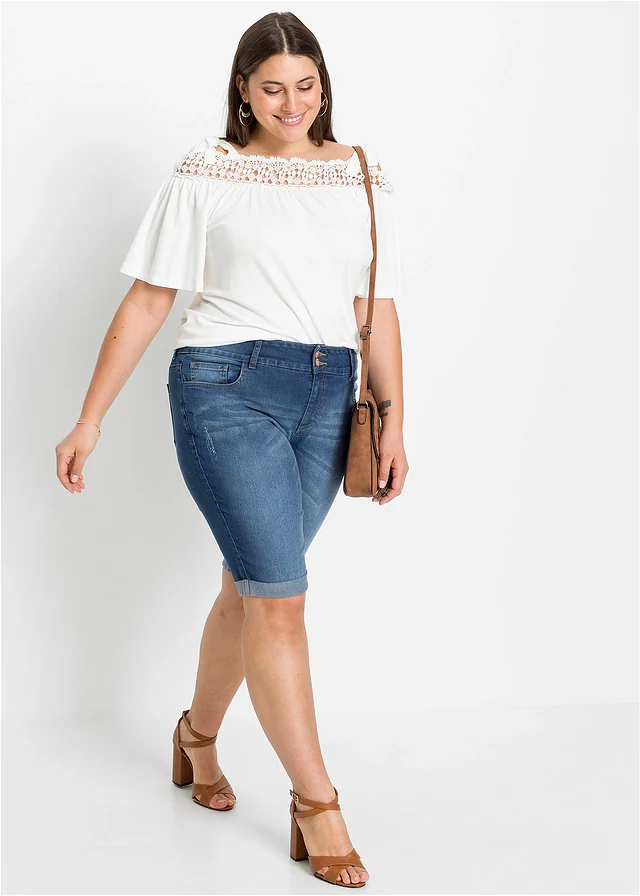 Bermuda en jean, taille mi-haute, Couleur: bleu denim