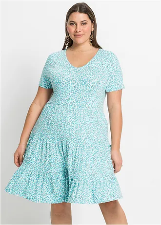 Rochie din jerse din amestec cu viscoză, culoare: turcoaz cu flori