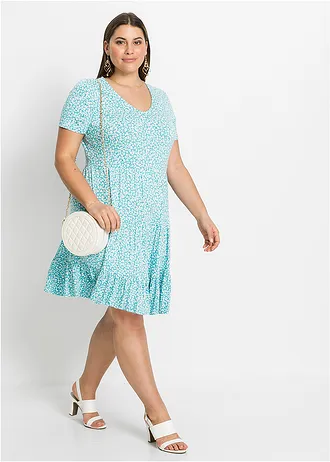 Rochie din jerse din amestec cu viscoză, culoare: turcoaz cu flori