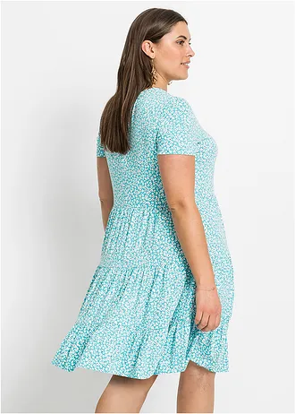 Rochie din jerse din amestec cu viscoză, culoare: turcoaz cu flori