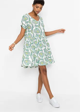 Sukienka z lejącej mieszanki wiskozy z elastanem • bialo-turkusowy we wzór paisley • sklep bonprix