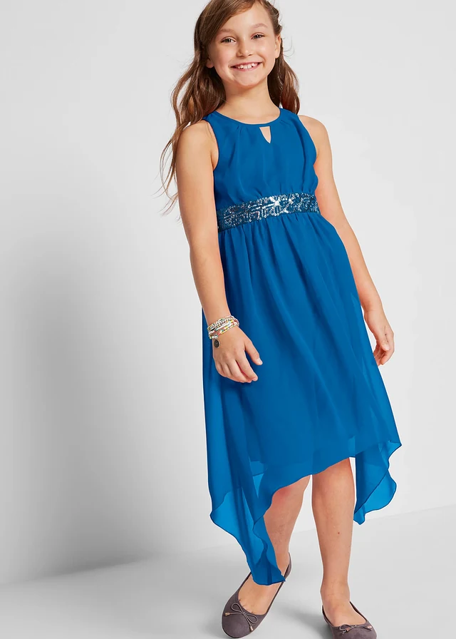 Chiffon jurk met pailletten, Kleur: Atlantisch blauw