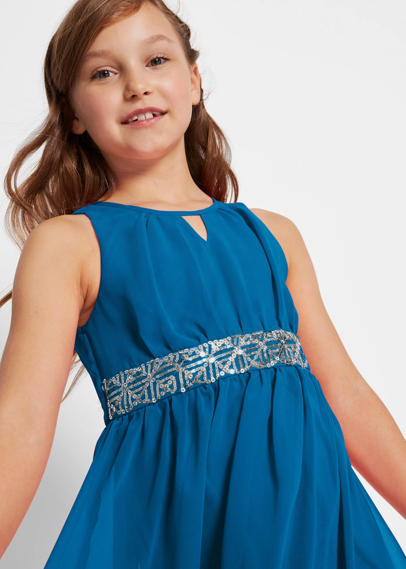 Chiffon jurk met pailletten • Atlantisch blauw • bonprix online shop