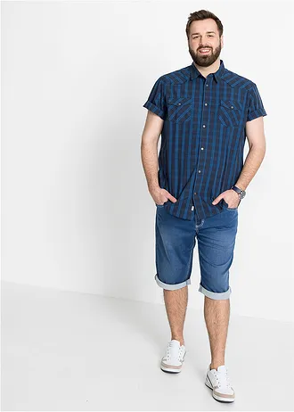 Overhemd van puur katoen met korte mouwen, Kleur: donkerblauw geruit