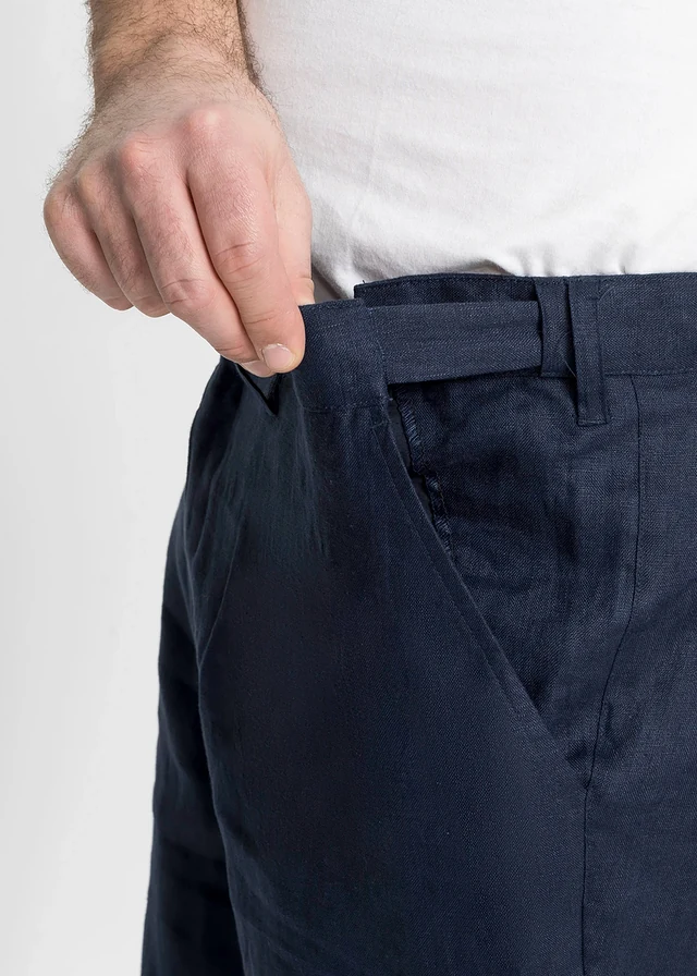 Chino kalhoty Regular Fit, Straight, z čistého lnu, barva: tmavě modrá