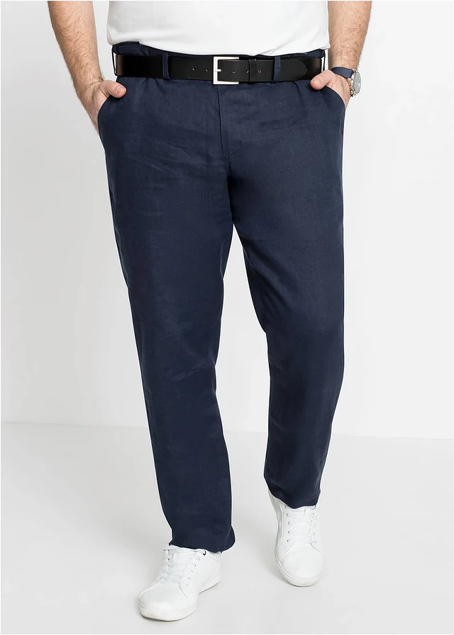 Chino kalhoty Regular Fit, Straight, z čistého lnu, barva: tmavě modrá