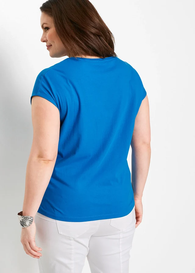 T-shirt avec inscription à sequins, Couleur: bleu océan/imprimé argenté