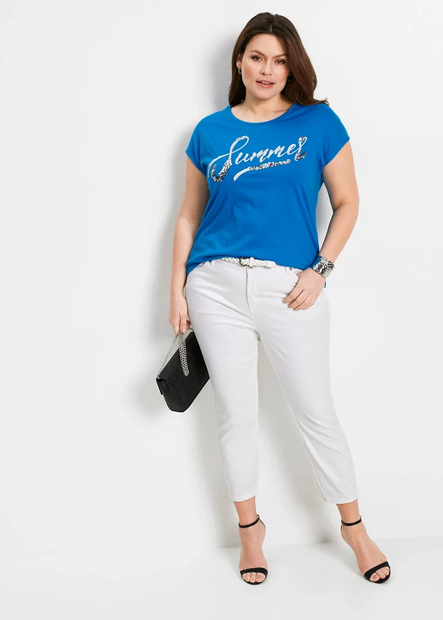 Shirt met pailletten, Kleur: zeeblauw-zilver met print