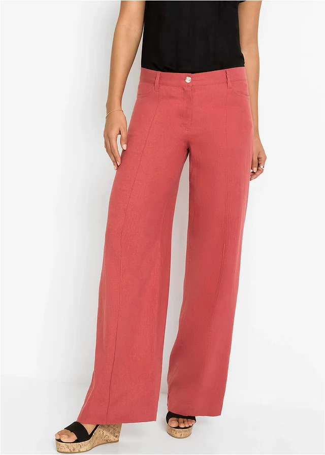 Pantalon palazzo léger en lin mélangé • rhubarbe • product-page.page-title-suffix