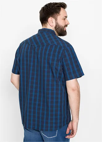 Overhemd van puur katoen met korte mouwen, Kleur: donkerblauw geruit