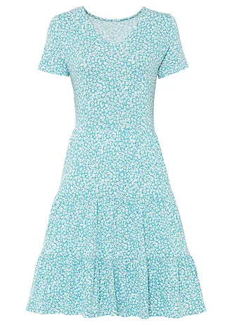 Žerzejové šaty z viskózové směsi • tyrkysovomodrá s květy • bonprix obchod