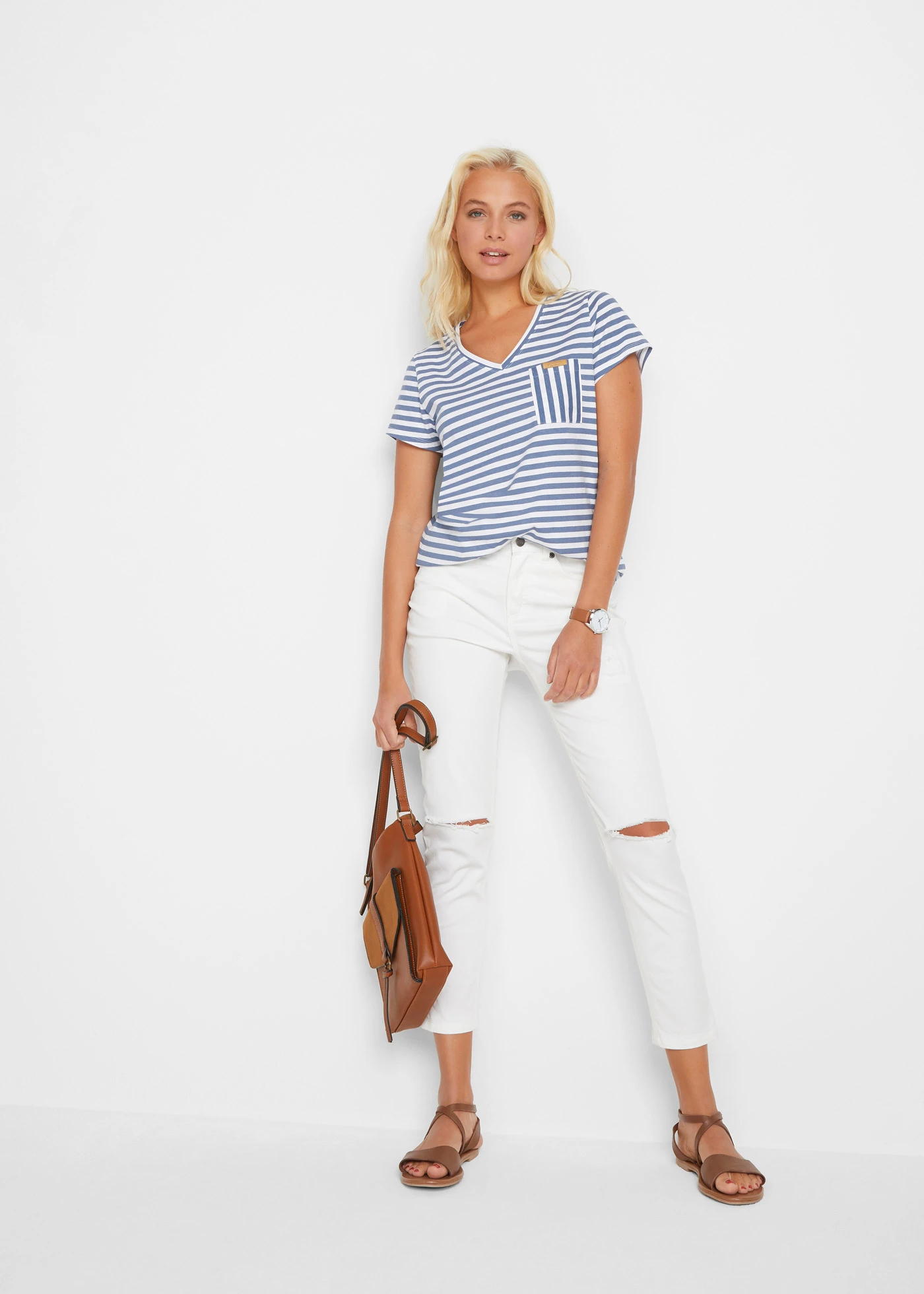 Pruhované tričko • džínově modro-bílá s proužky • bonprix obchod