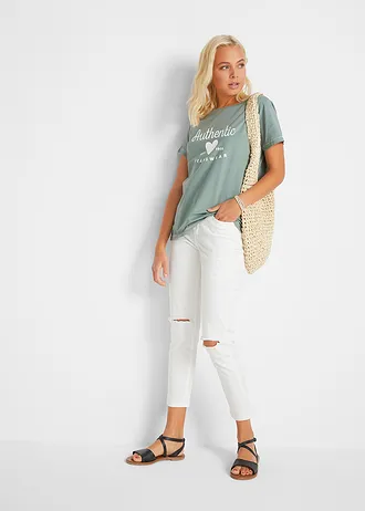 Tričko, barva: kouřově zelená s potiskem