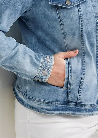 Džínová bunda s výšivkou • modrá bleached plus size • bonprix obchod