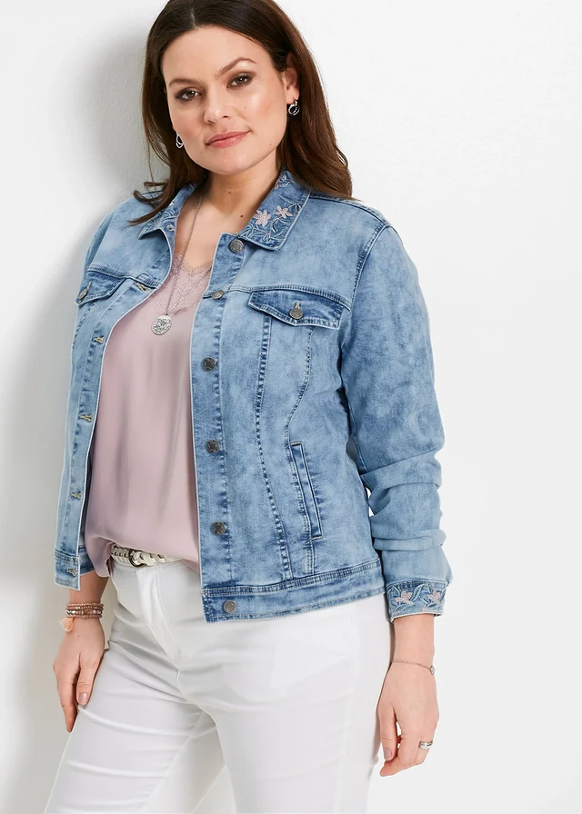 Veste en jean avec broderie, Couleur: bleu bleached