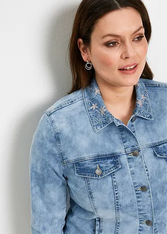 Džínová bunda s výšivkou • modrá bleached plus size • bonprix obchod