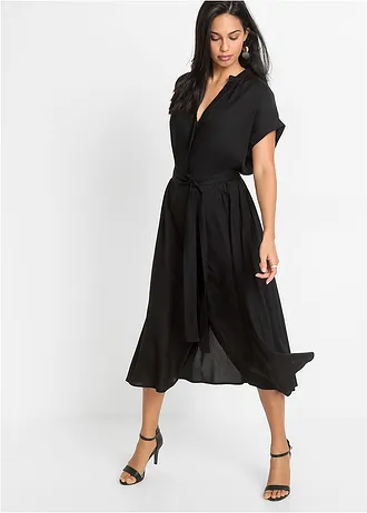 Overhemdjurk van soepelvallende viscose, Kleur: zwart