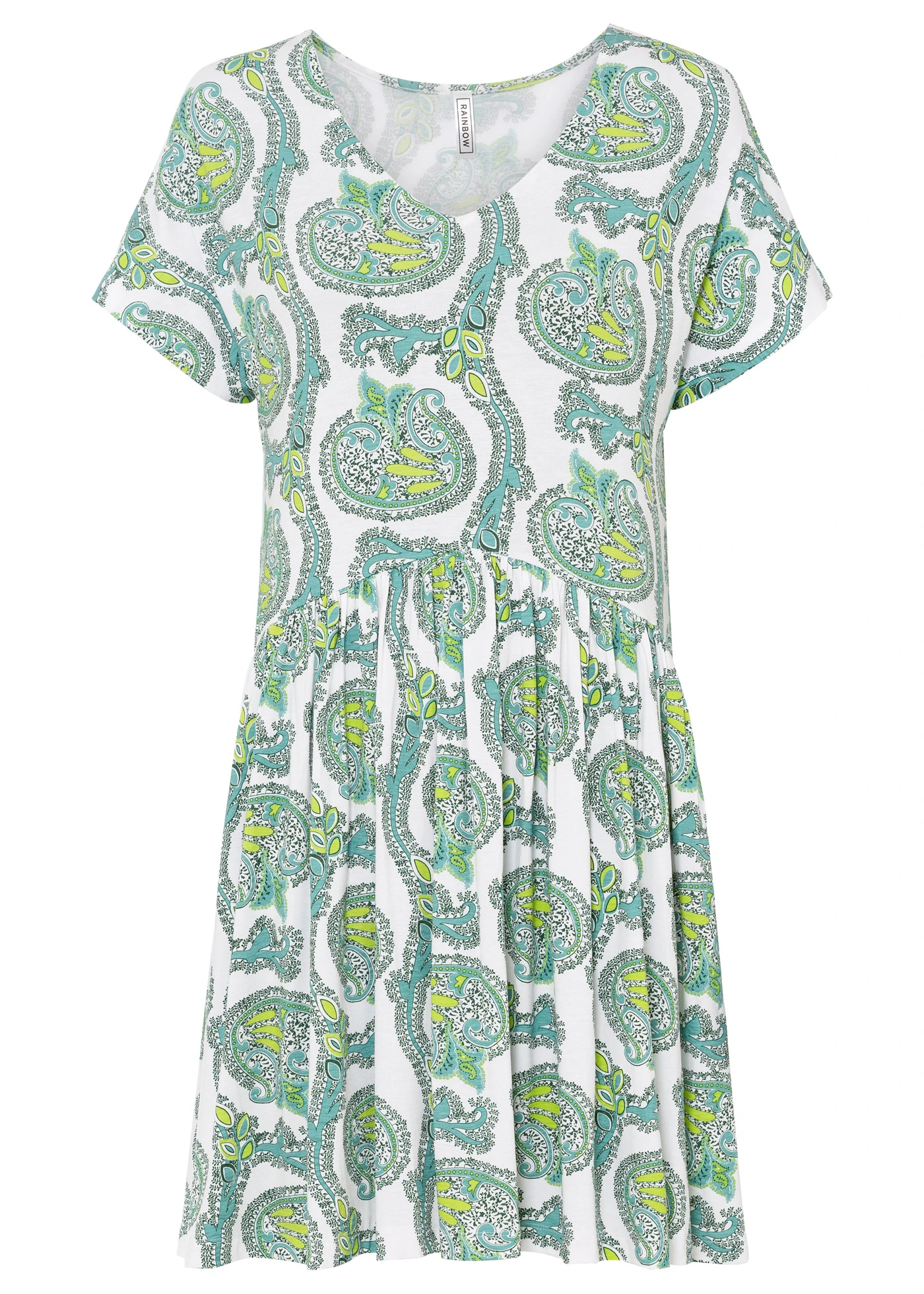 Sukienka z lejącej mieszanki wiskozy z elastanem • bialo-turkusowy we wzór paisley • sklep bonprix