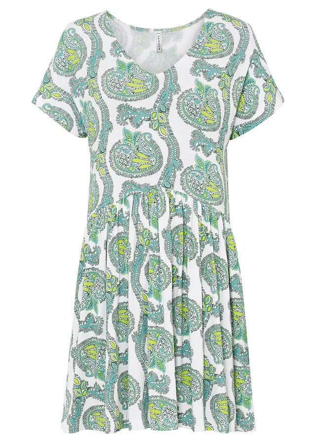 Robe fluide en jersey viscose, Couleur: blanc/turquoise paisley