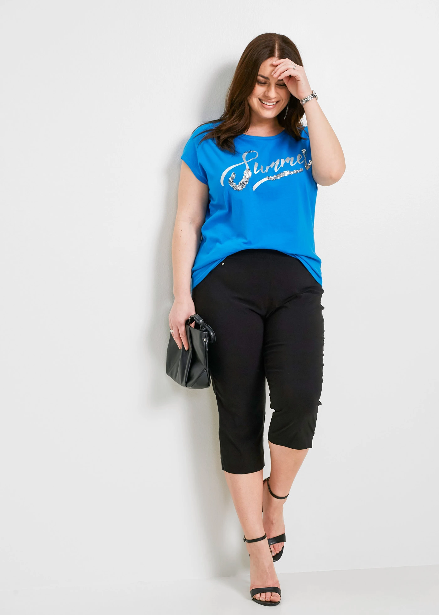 Stretch capri met elastische band • wit plus size • bonprix online shop