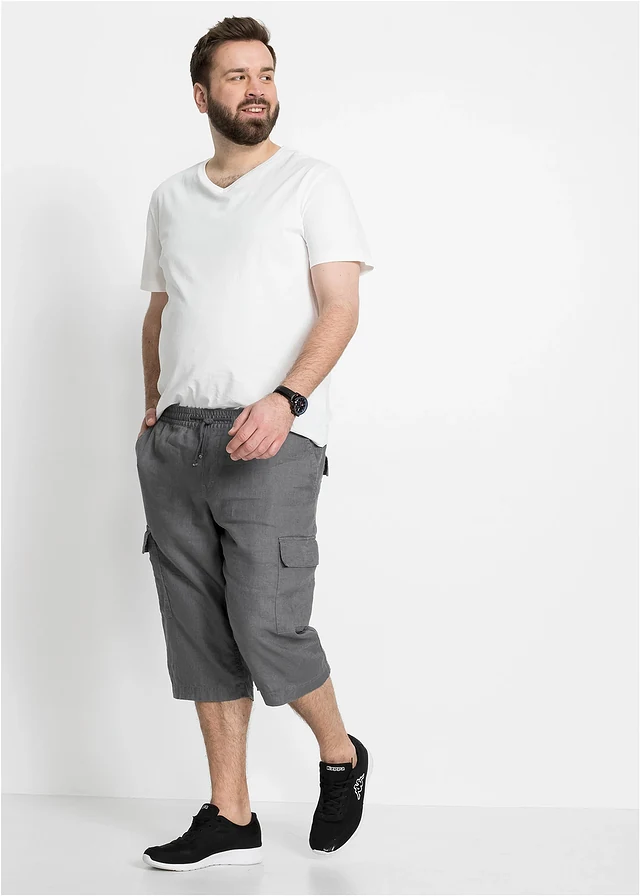 Cargo instapbermuda met linnen, Kleur: rookgrijs