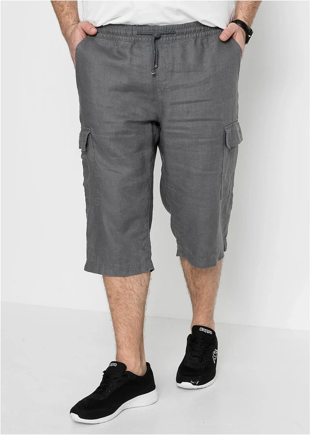 Cargo instapbermuda met linnen, Kleur: rookgrijs