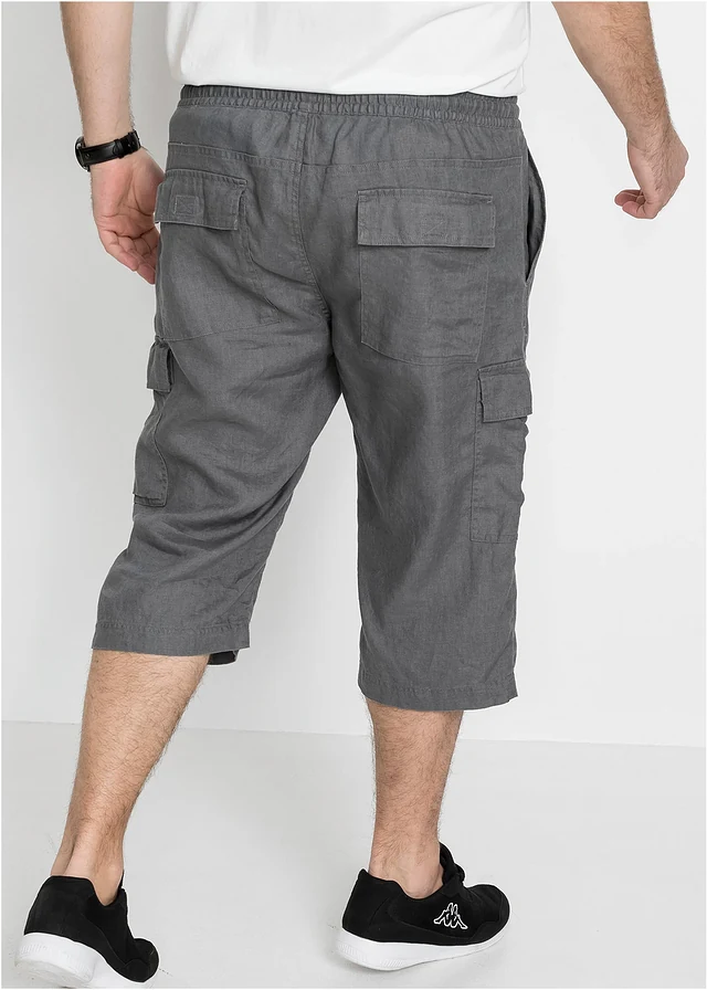 Cargo instapbermuda met linnen, Kleur: rookgrijs
