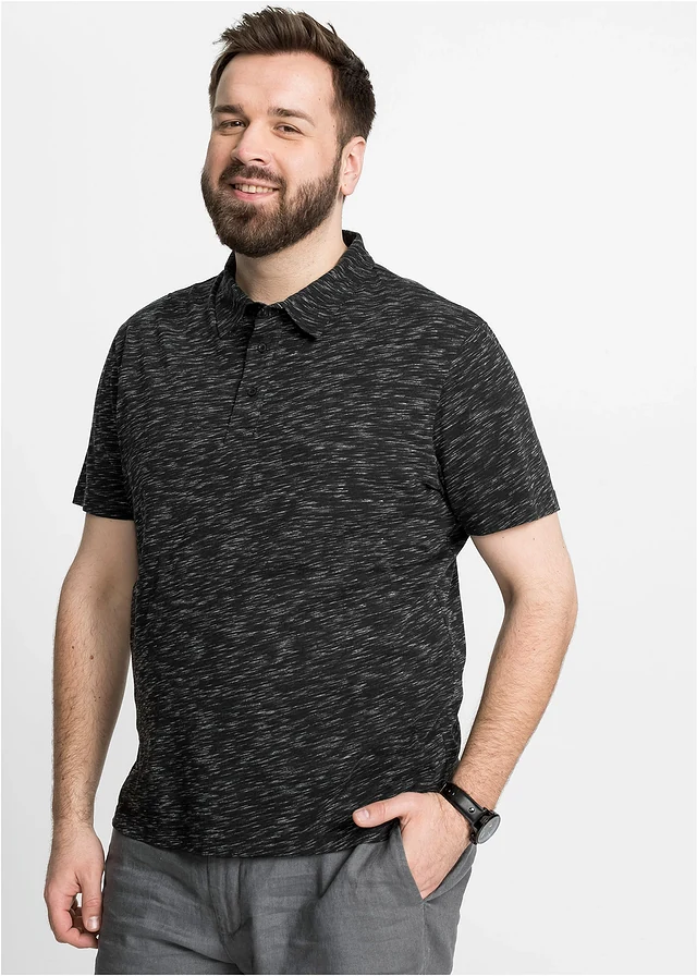 Poloshirt, korte mouw, Kleur: zwart gemêleerd