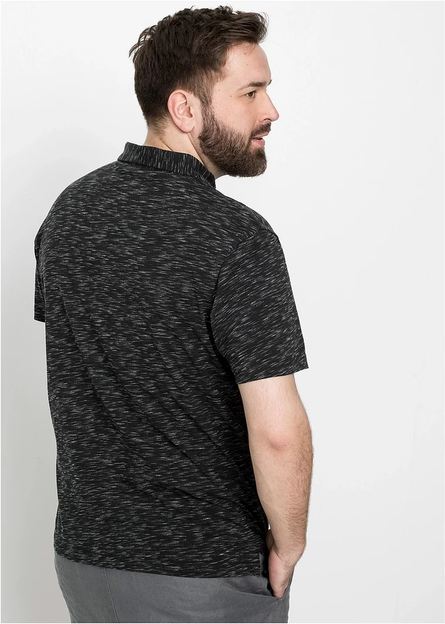Poloshirt, korte mouw, Kleur: zwart gemêleerd