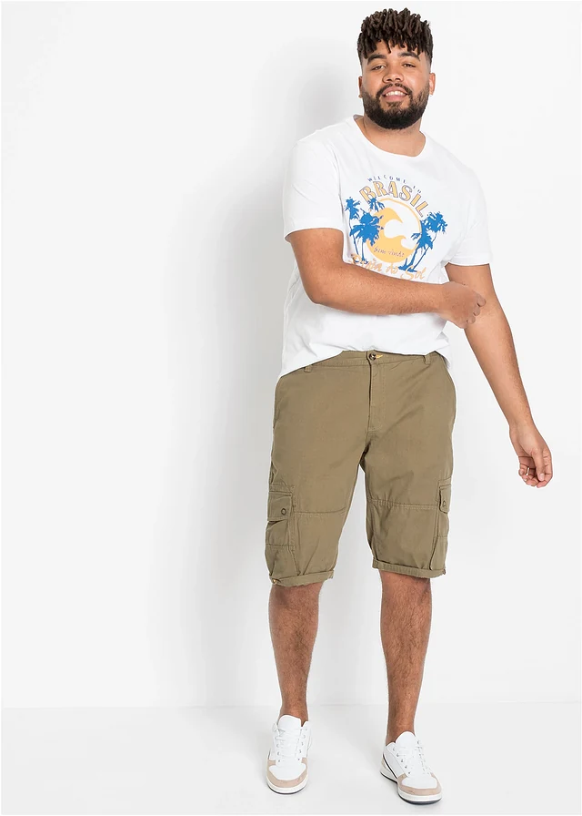 Bermuda cargo 100% coton, regular, Couleur: olive