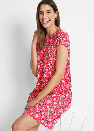 Úpletové šaty s postranními rozparky, z čisté bavlny (2 ks) • ibišková pink s květy + černá • bonprix obchod