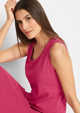 Katoenen maxi jurk (set van 2) • kiezelbeige gebloemd+effen bessenrood • bonprix online shop